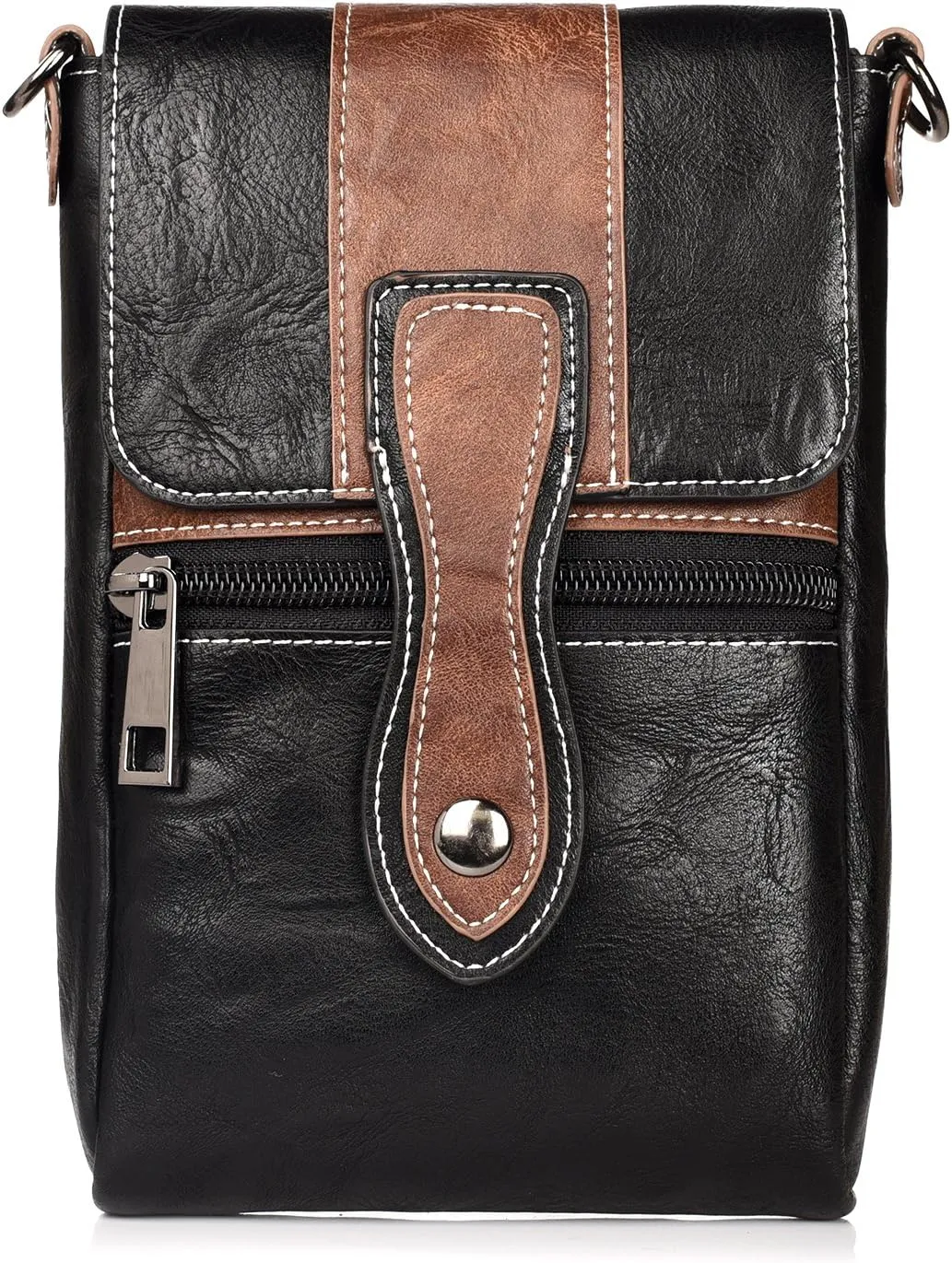 Leather Mobile phone Crossbody Shoulder Holster, Men Waterproof Cell Phone Waist Pack with Belt Loop, SmarstPhone Bag with Card Bag Leather Cell phone Wallet Shoulder Pouch Bag phone Belt Clip Holder