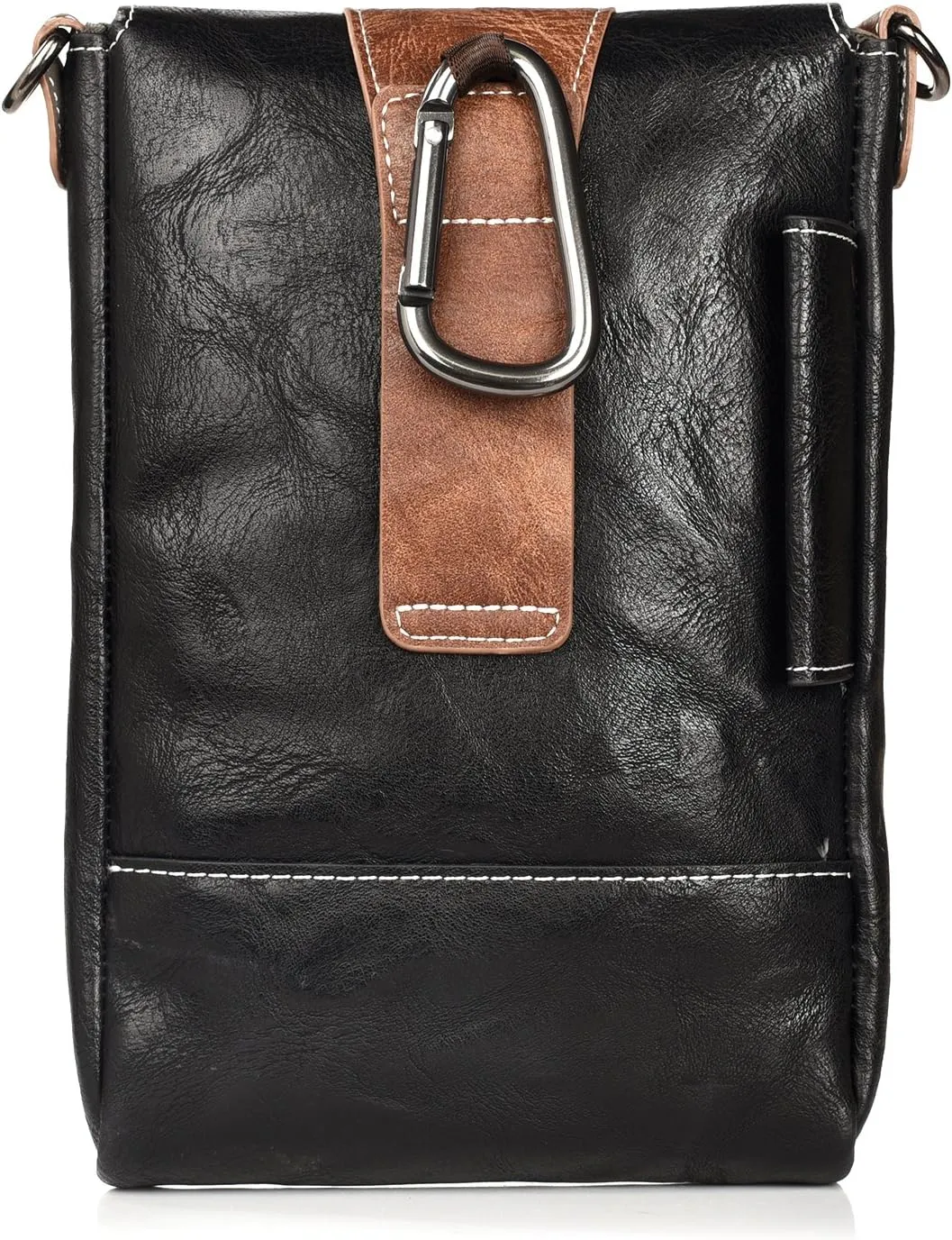 Leather Mobile phone Crossbody Shoulder Holster, Men Waterproof Cell Phone Waist Pack with Belt Loop, SmarstPhone Bag with Card Bag Leather Cell phone Wallet Shoulder Pouch Bag phone Belt Clip Holder