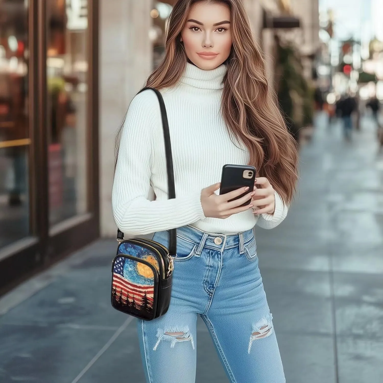 Leather Purse for Women, Leather Shoulder HandBag Multi Pockets Travel Sling Purse Ladies Crossbody Bags