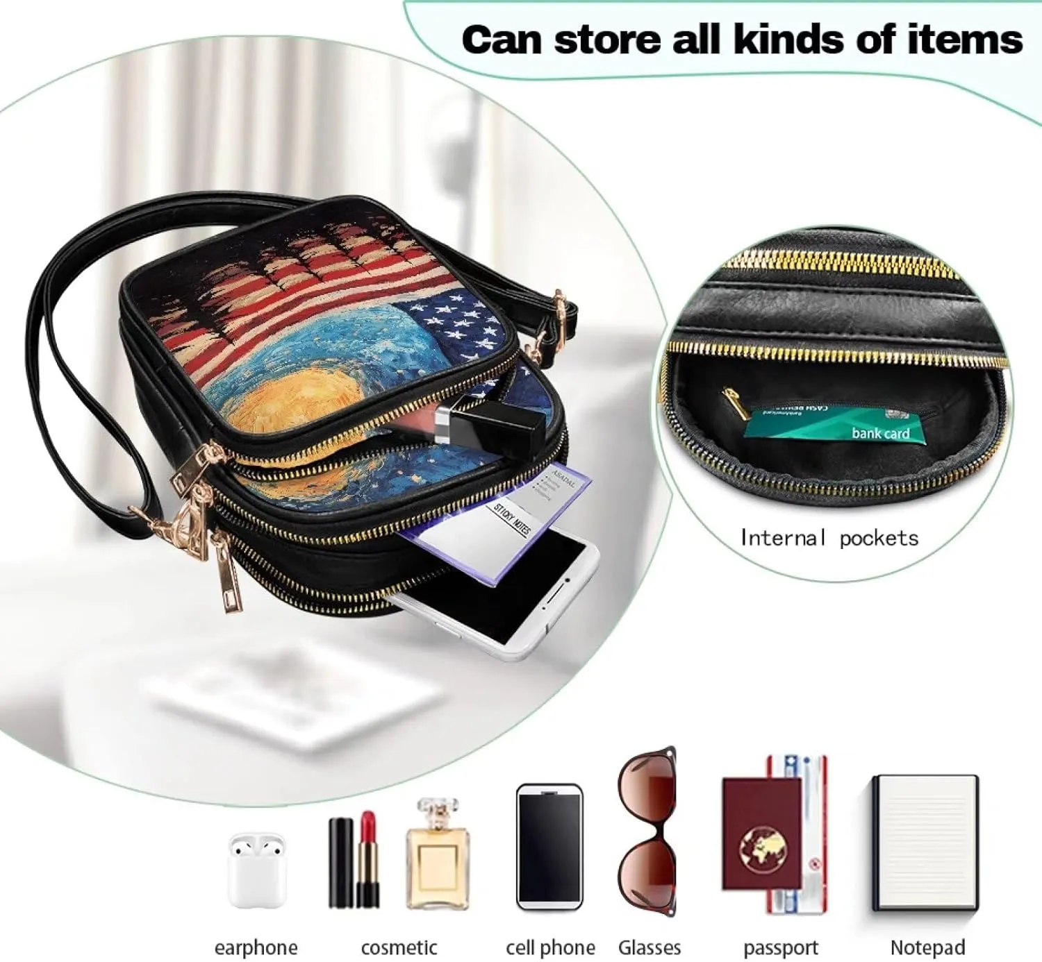 Leather Purse for Women, Leather Shoulder HandBag Multi Pockets Travel Sling Purse Ladies Crossbody Bags