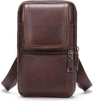 Leather Shoulder Pouch Men, Phone Waist Bag, Belt Loop Messenger Business Bag Crossbody Satchel Purse with Adjustable Strap