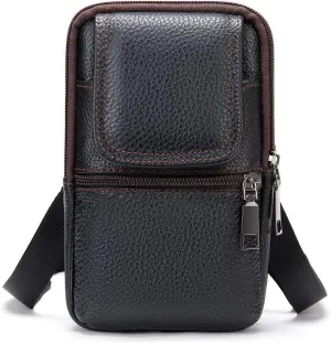 Leather Shoulder Pouch Men, Phone Waist Bag, Belt Loop Messenger Business Bag Crossbody Satchel Purse with Adjustable Strap
