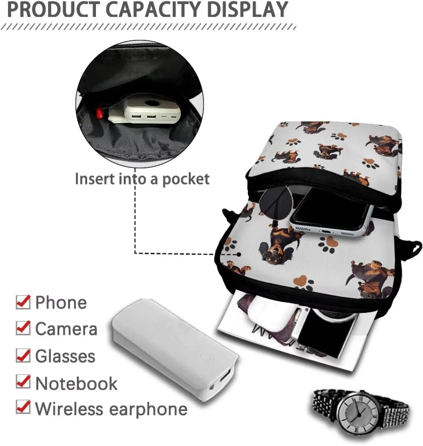 LedBack Cossbody Bag Messenger Bag Crossbody Bag Double Handbag Purse Shoulder Bag with Front Pocket for Women Men