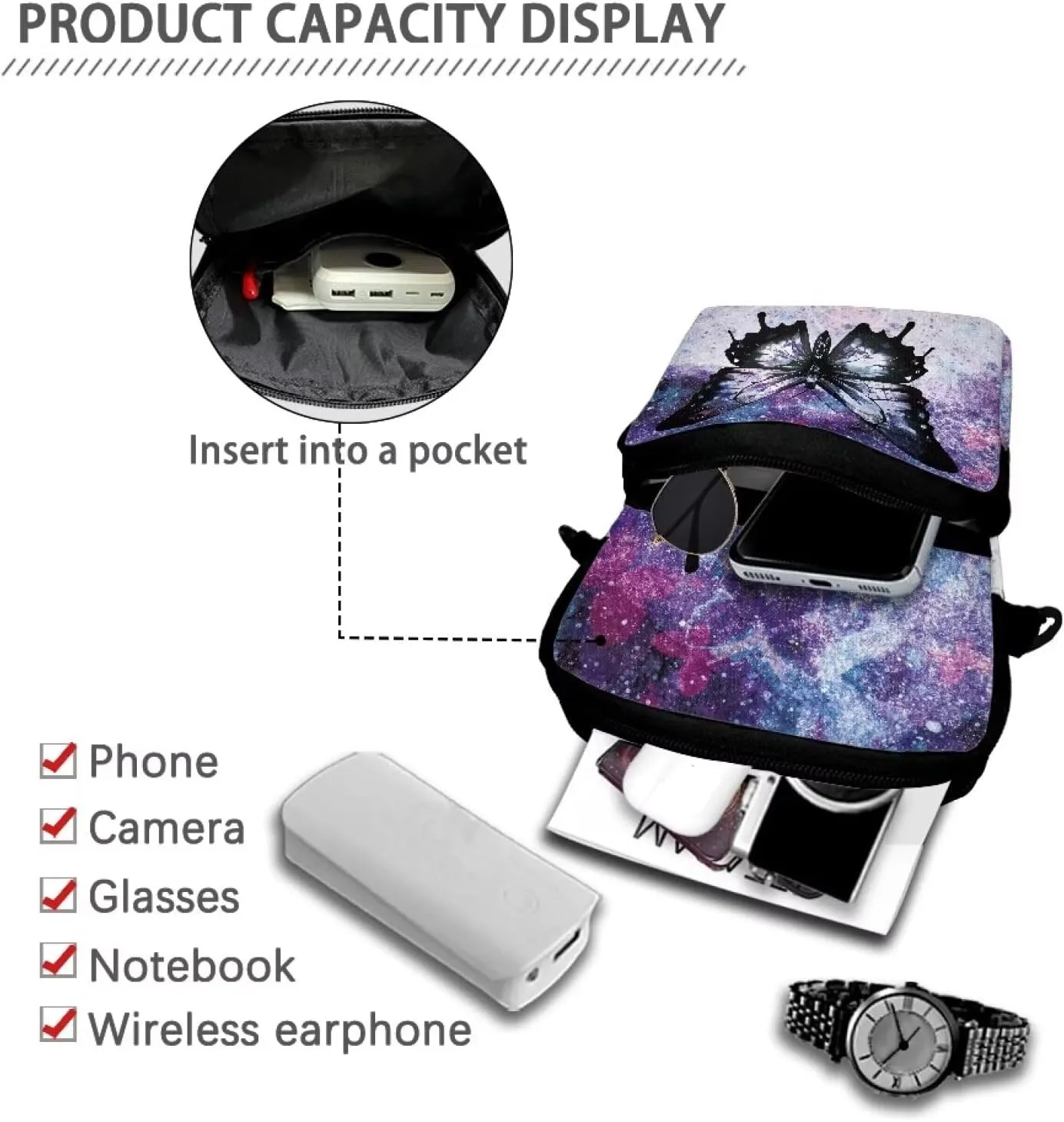 LedBack Fashion Cossbody Messenger Bag Double Clip Crossbody Bag Handbag Purse Shoulder Bag Pretty Gift
