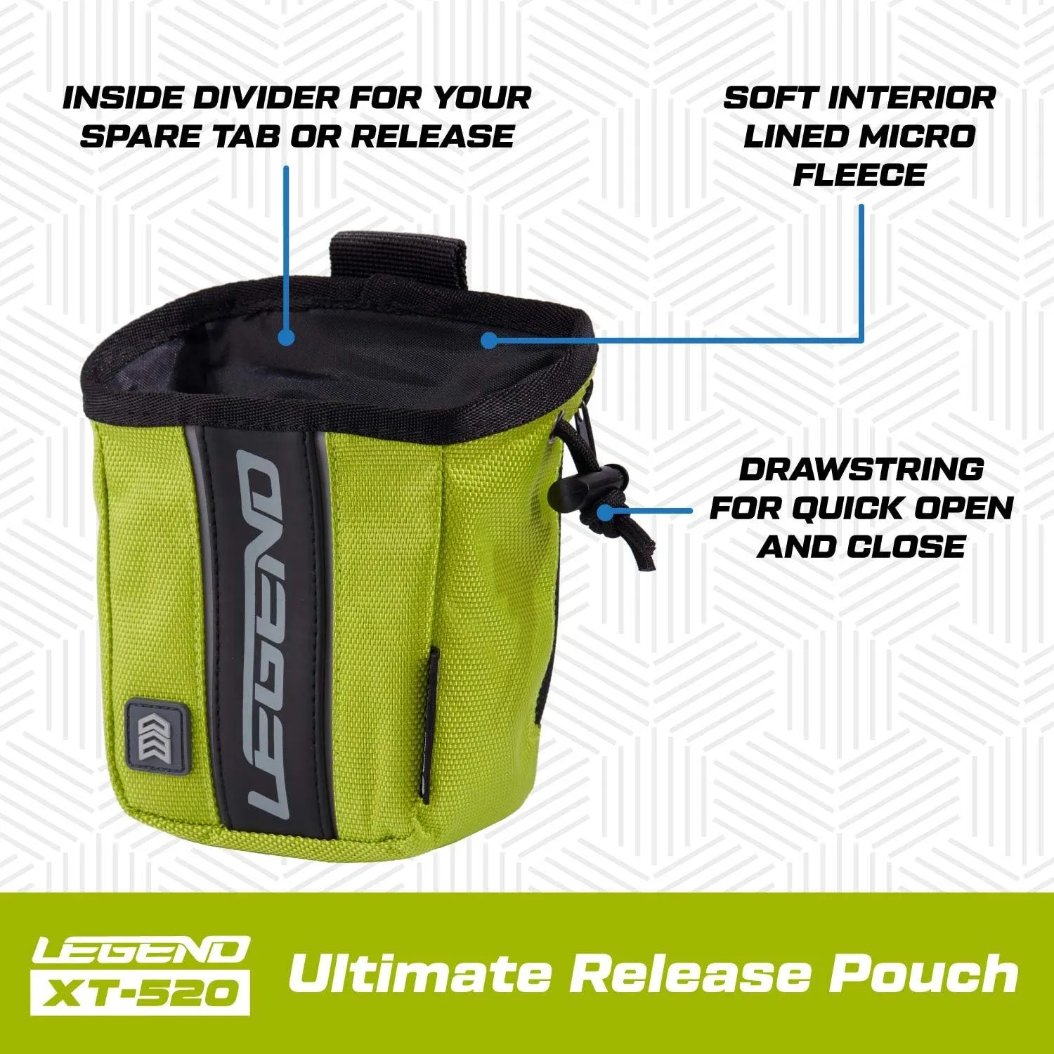 Legend XT520 Quick Release Pouch & Finger Tab Bag | Interior Divider for Better Organization & Storage of Release Aids | Attaches to Standard 2" Belt | Quick Drawstring Closure