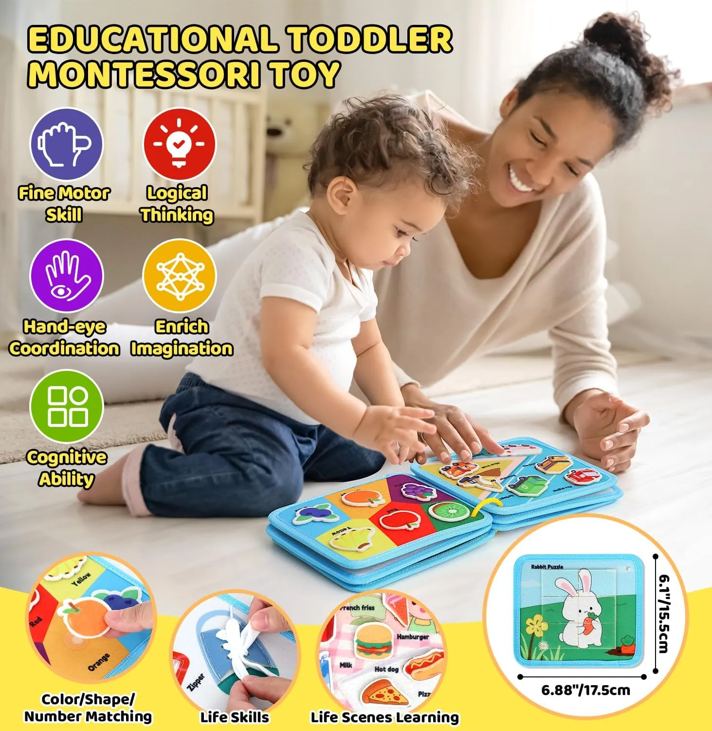 Lehoo Castle Montessori Busy Board for Toddlers 2-4, Busy Book for Toddlers 1-3, Activity Books for Airplane Car, 2 Year Old Girl Toys Gift, Sensory Travel Toys, Preschool Learning Busy Book (Green)