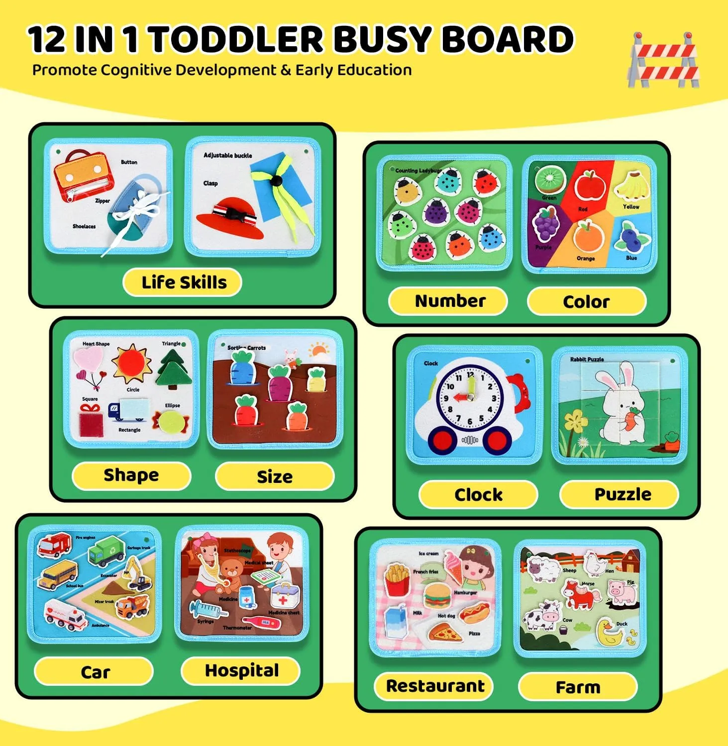 Lehoo Castle Montessori Busy Board for Toddlers 2-4, Busy Book for Toddlers 1-3, Activity Books for Airplane Car, 2 Year Old Girl Toys Gift, Sensory Travel Toys, Preschool Learning Busy Book (Green)