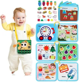 Lehoo Castle Montessori Busy Board for Toddlers 2-4, Busy Book for Toddlers 1-3, Activity Books for Airplane Car, 2 Year Old Girl Toys Gift, Sensory Travel Toys, Preschool Learning Busy Book (Green)