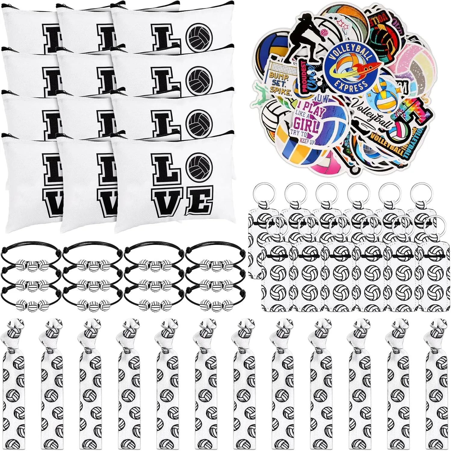 LEIFIDE 148 Pcs Volleyball Gifts - Party Favors, Team Gift Bags, Bracelets, Keychains, Hair Ties, Stickers, Goodie Bags for Volleyball Birthday Decorations