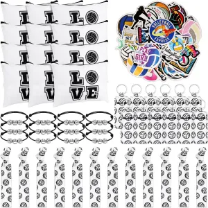 LEIFIDE 148 Pcs Volleyball Gifts - Party Favors, Team Gift Bags, Bracelets, Keychains, Hair Ties, Stickers, Goodie Bags for Volleyball Birthday Decorations