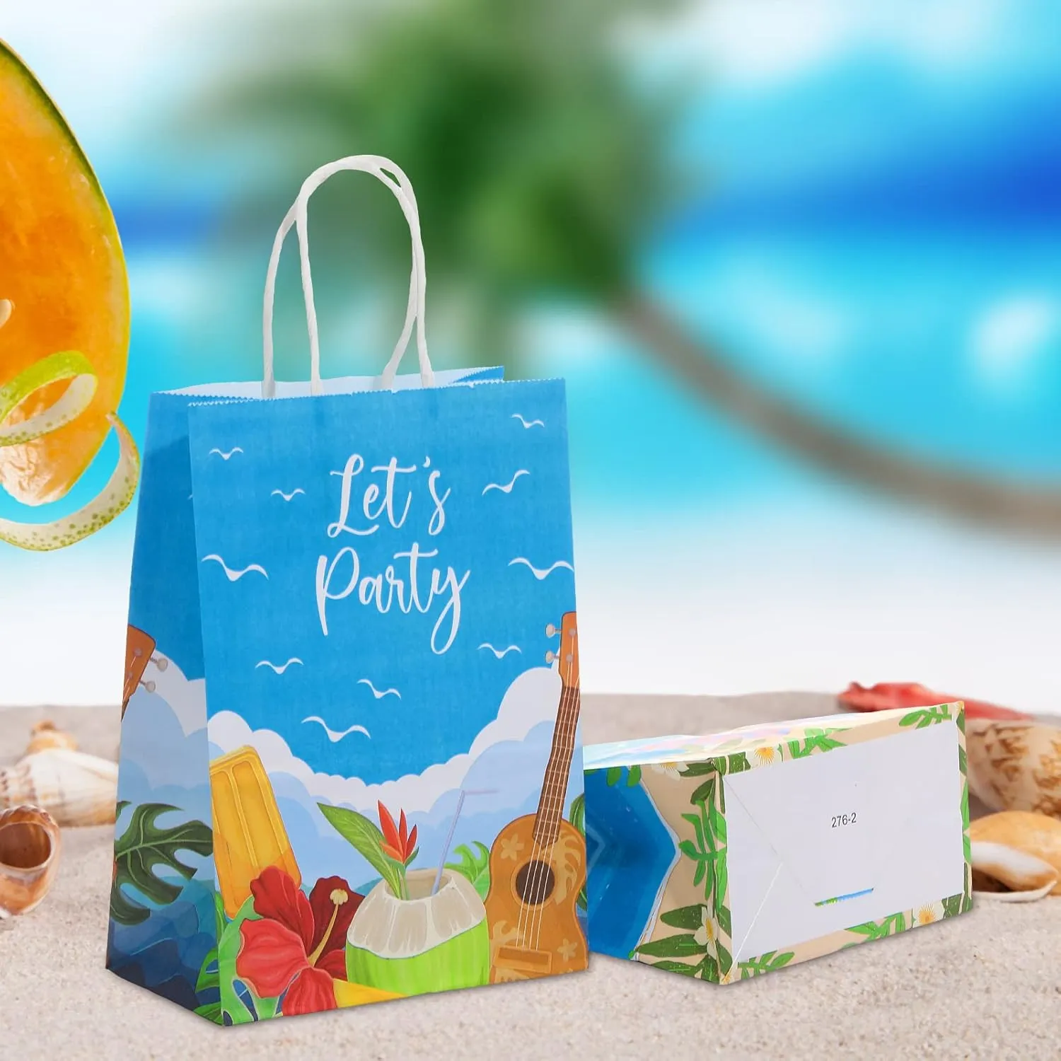 Leinuosen 30 Pcs Summer Beach Goodie Bags Summer Treat gifts Pool Snacks and Candy Bags with Handle for Hawaii Theme Kids Adults Birthday Baby Shower Favors, 8.3 x 5.9 x 3.1 Inch
