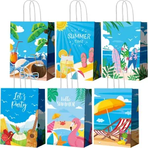 Leinuosen 30 Pcs Summer Beach Goodie Bags Summer Treat gifts Pool Snacks and Candy Bags with Handle for Hawaii Theme Kids Adults Birthday Baby Shower Favors, 8.3 x 5.9 x 3.1 Inch