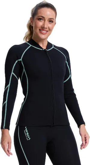 Lemorecn Women's Wetsuit Top 2mm Long Sleeve Super-Stretch Neoprene Jacket for Diving, Surfing, Snorkeling & Water Sports