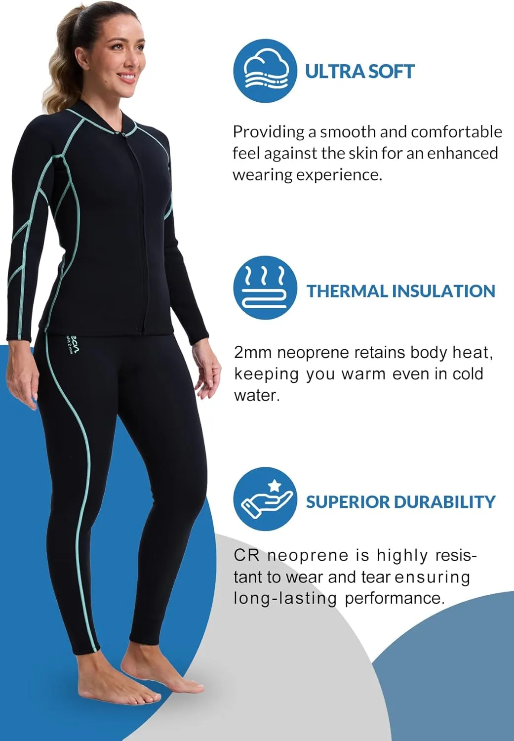 Lemorecn Women's Wetsuit Top 2mm Long Sleeve Super-Stretch Neoprene Jacket for Diving, Surfing, Snorkeling & Water Sports