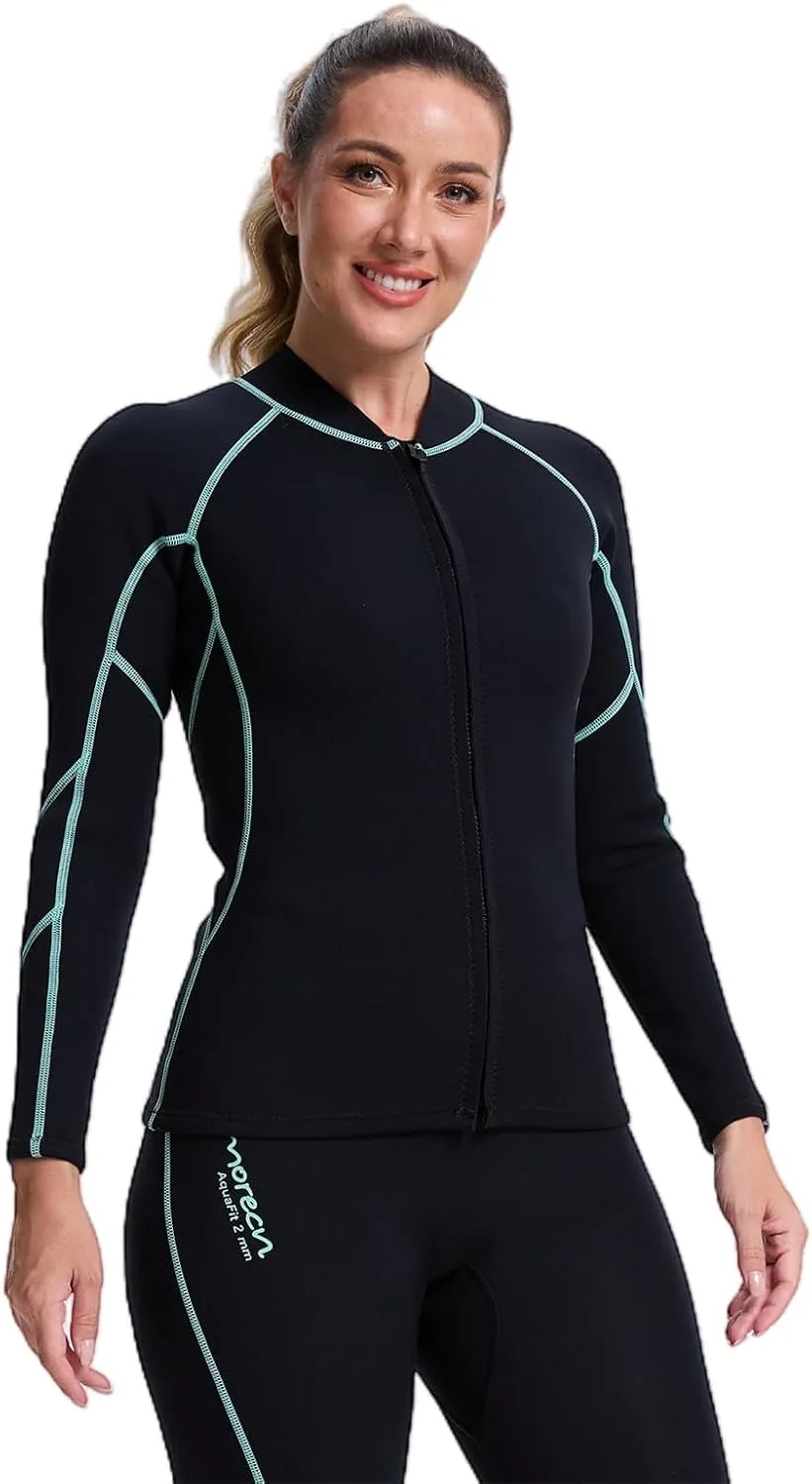 Lemorecn Women's Wetsuit Top 2mm Long Sleeve Super-Stretch Neoprene Jacket for Diving, Surfing, Snorkeling & Water Sports