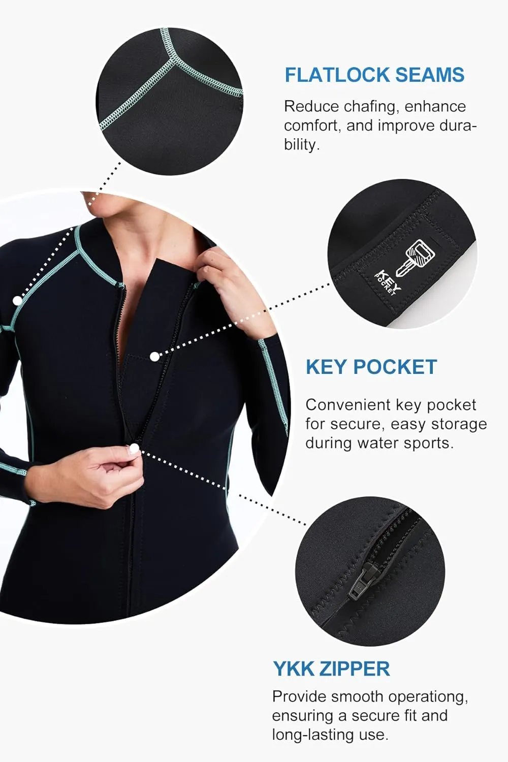 Lemorecn Women's Wetsuit Top 2mm Long Sleeve Super-Stretch Neoprene Jacket for Diving, Surfing, Snorkeling & Water Sports