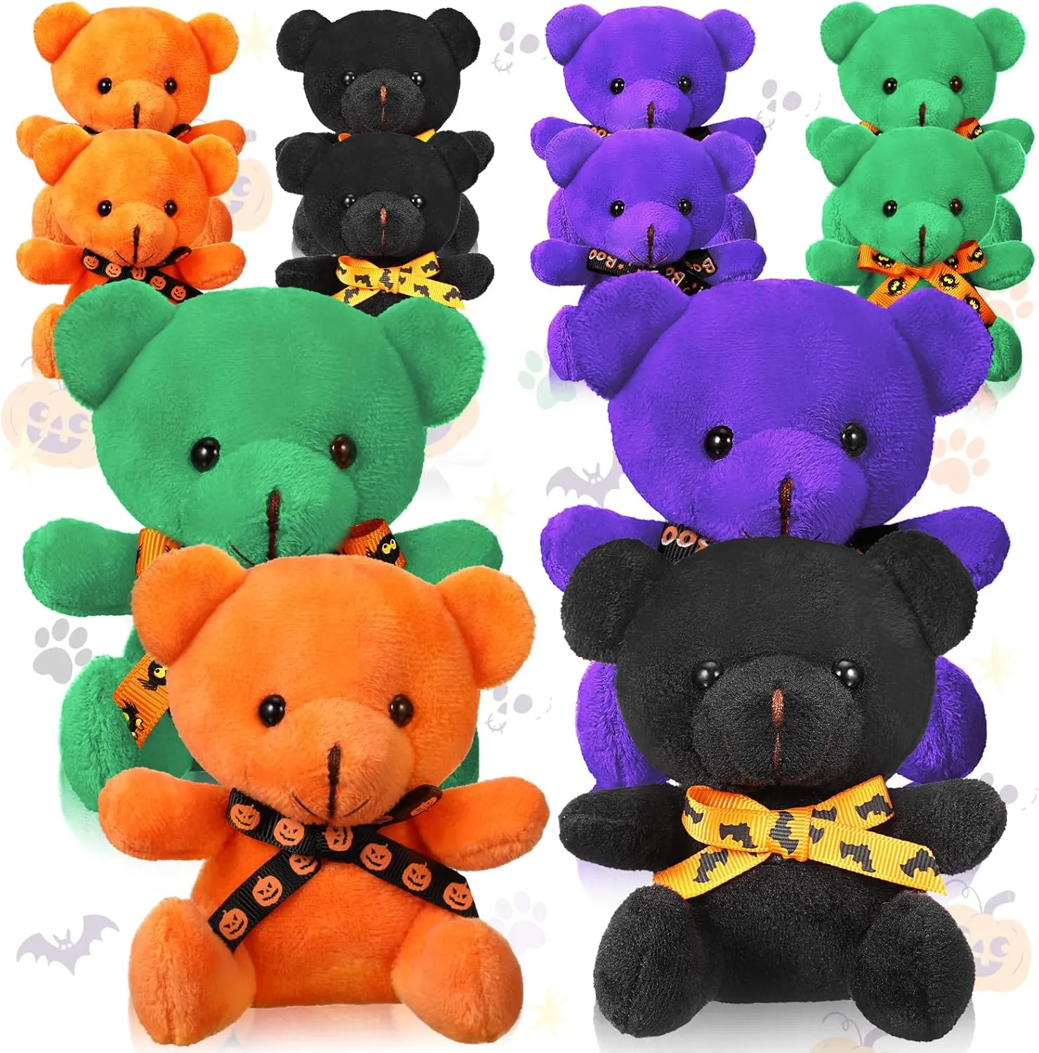 Lenwen 12 Pcs Halloween Bear Plush Mini Stuffed Animals 4.7 Inch Cute Stuffed Bears Plush with Bowtie Bear Party Favors for Halloween Party Decoration Boys Girls Gift Supplies