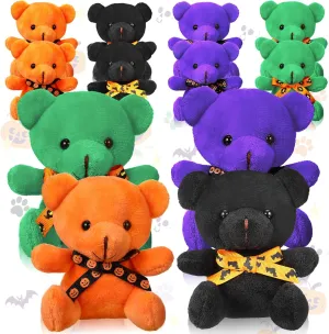 Lenwen 12 Pcs Halloween Bear Plush Mini Stuffed Animals 4.7 Inch Cute Stuffed Bears Plush with Bowtie Bear Party Favors for Halloween Party Decoration Boys Girls Gift Supplies
