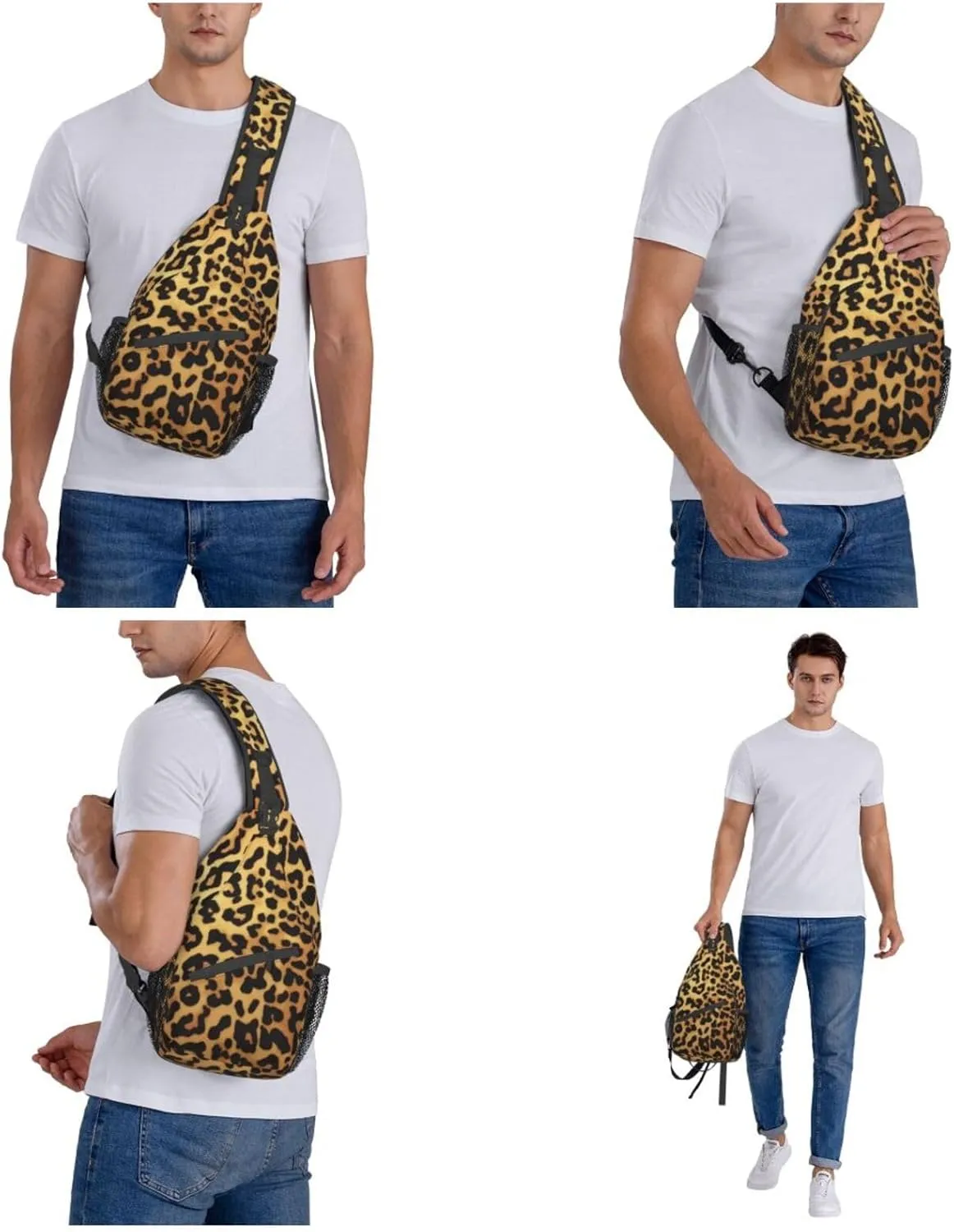 Leopard Print Print Men'S Casual Crossbody Chest Bag - A Versatile Accessory For Everyday Use And Short Trips