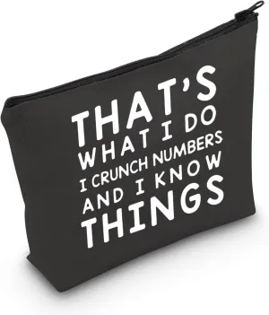 LEVLO Funny Accountant Gift That's What I Do I Crunch Numbers and I know Things Makeup Bags Calculator Student Graduation Gifts (I Crunch Numbers-Black)