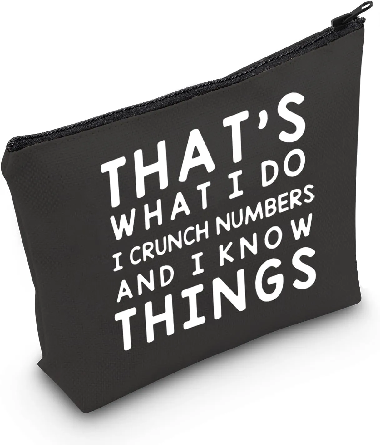 LEVLO Funny Accountant Gift That's What I Do I Crunch Numbers and I know Things Makeup Bags Calculator Student Graduation Gifts (I Crunch Numbers-Black)