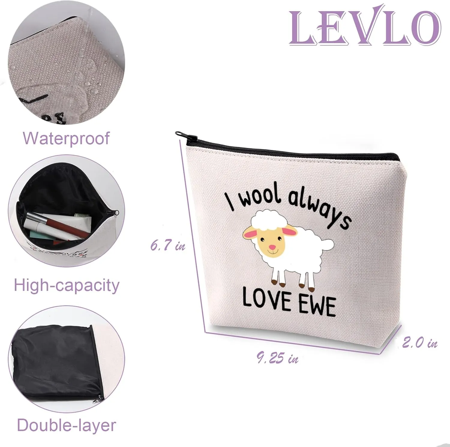LEVLO Funny Lambs Farm Animals Lovers Gifts I Wool Always Love Ewe Makeup Bags Lamb Sheep Pun Xmas Valentine Travel Case(Always Love Ewe)