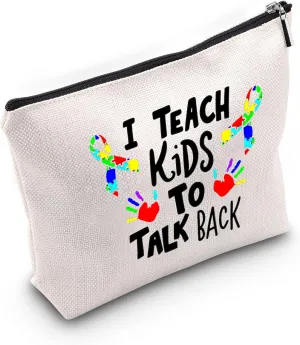 LEVLO Funny SLP Teacher Speech Therapist Gift I Teach Kids To Talk Back Makeup Bags Teacher's Day Gifts (I Teach Kids To Talk Back)