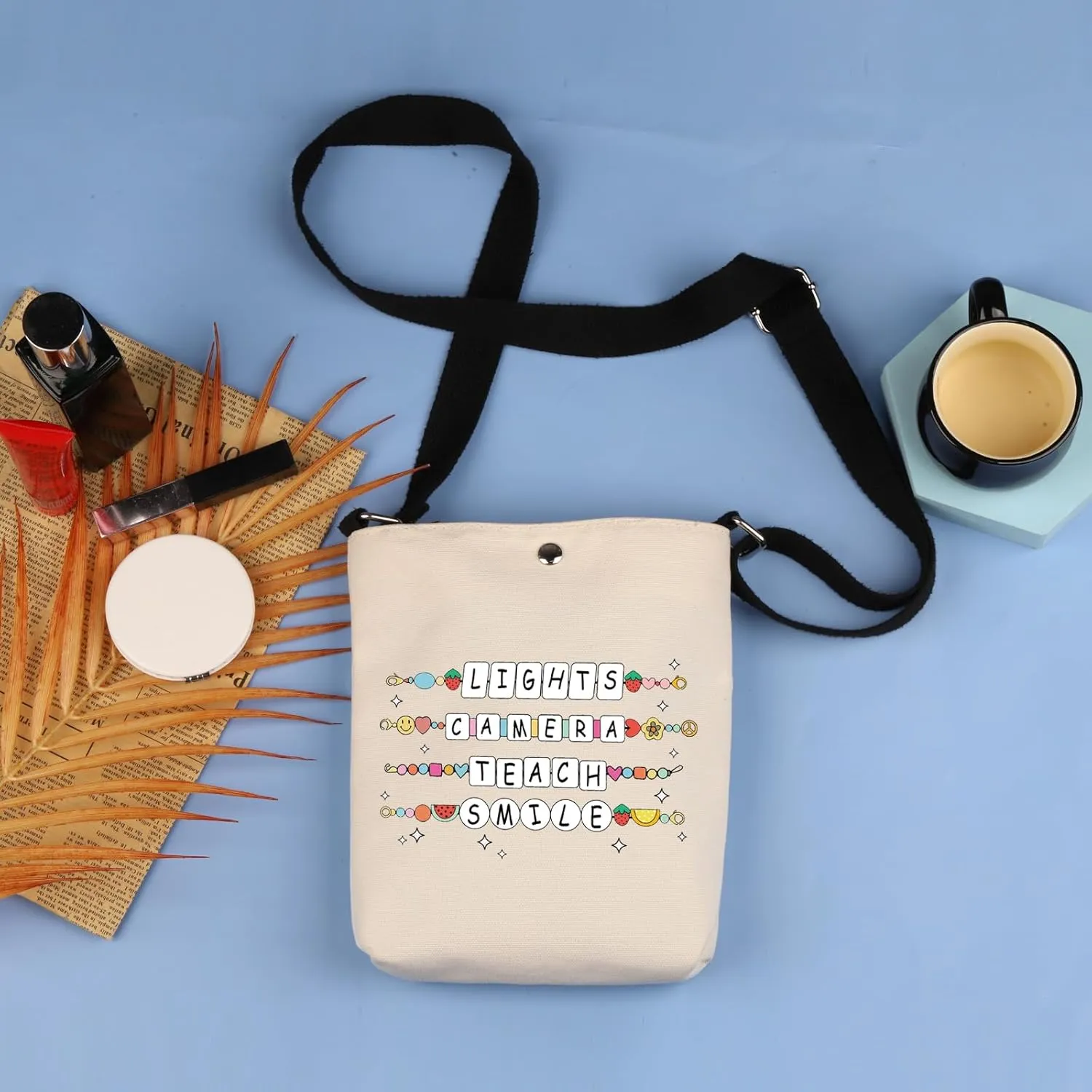 Lights Camera Teach Teacher Crossbody Bag Groovy Teachers Gift Teacher Friendship Bracelet Shoulder Bag Back To S-chool Gift