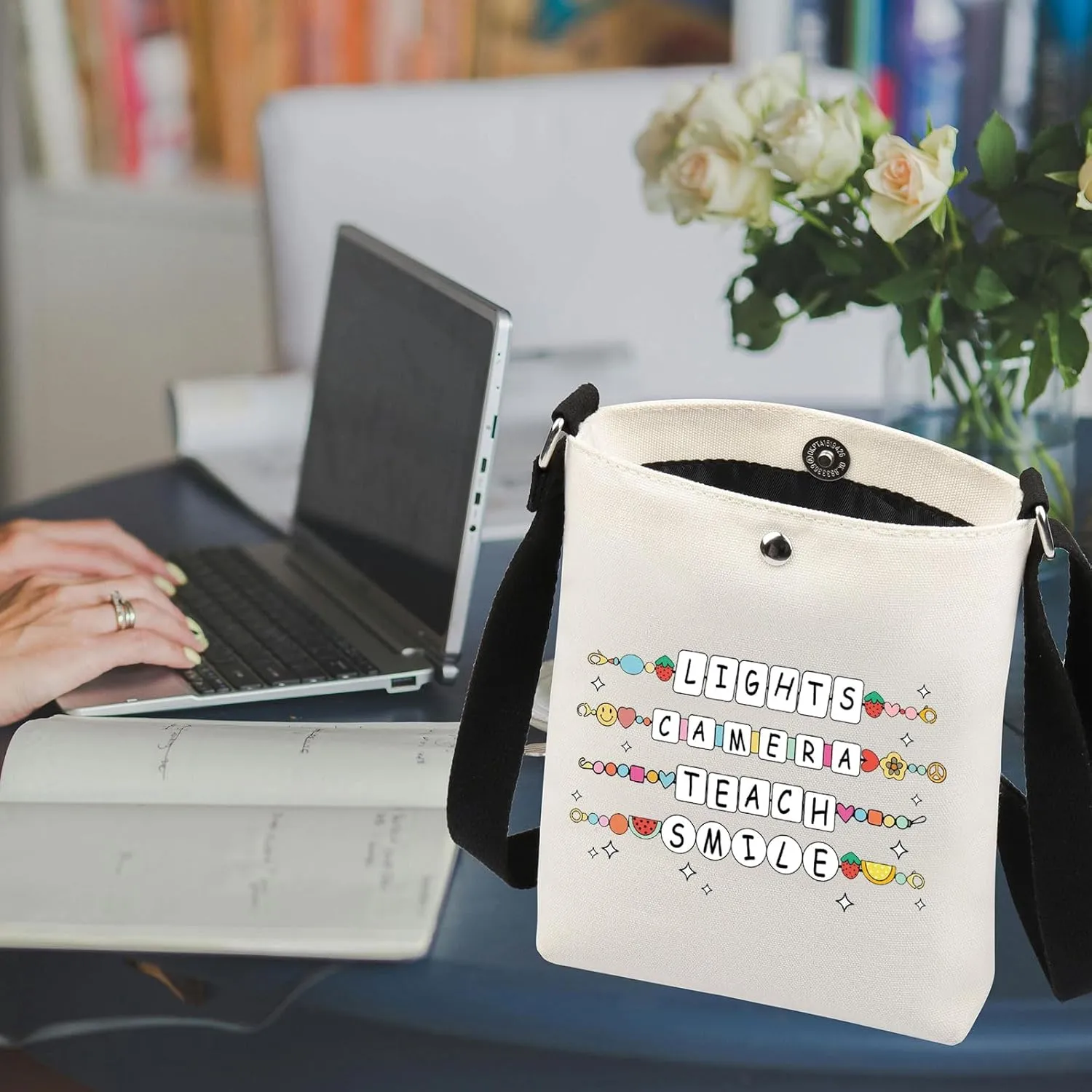 Lights Camera Teach Teacher Crossbody Bag Groovy Teachers Gift Teacher Friendship Bracelet Shoulder Bag Back To S-chool Gift