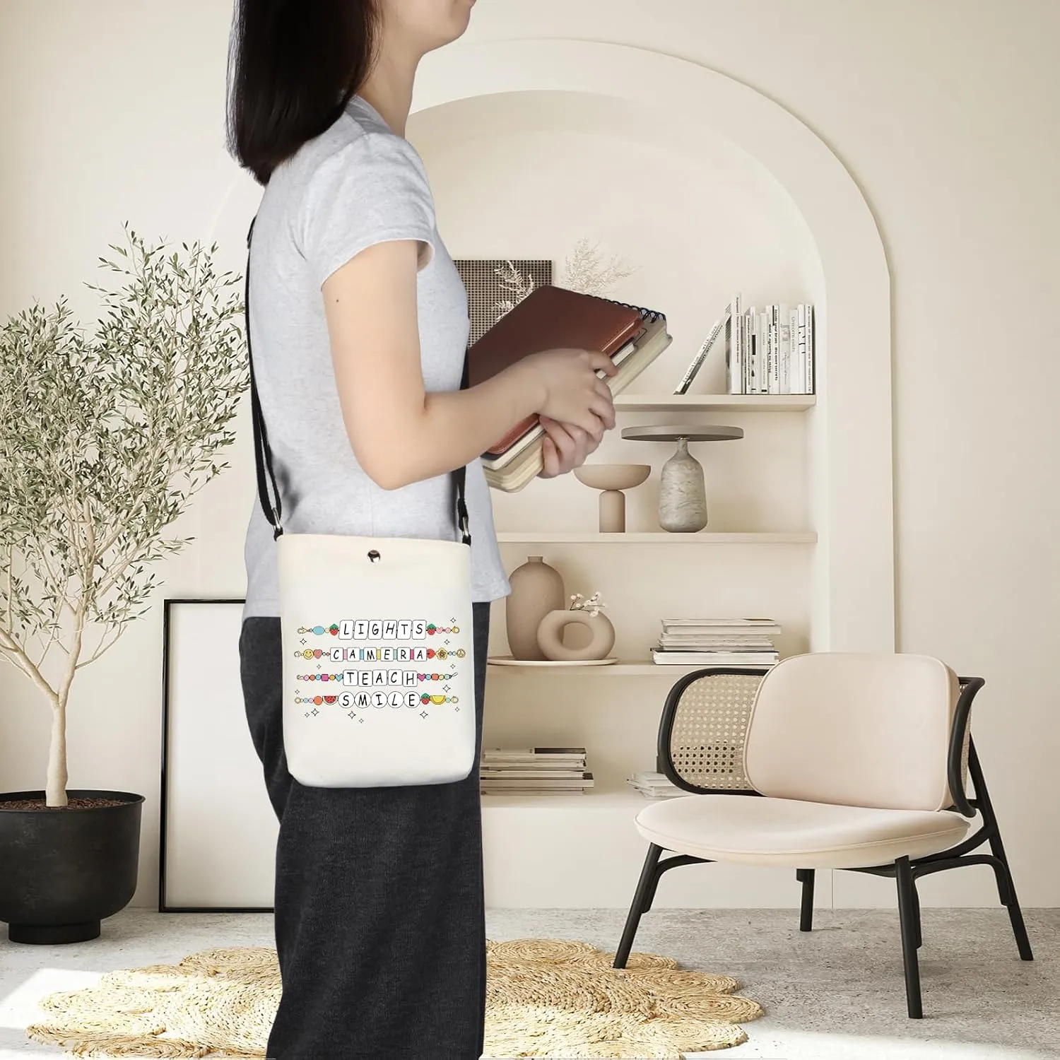 Lights Camera Teach Teacher Crossbody Bag Groovy Teachers Gift Teacher Friendship Bracelet Shoulder Bag Back To S-chool Gift