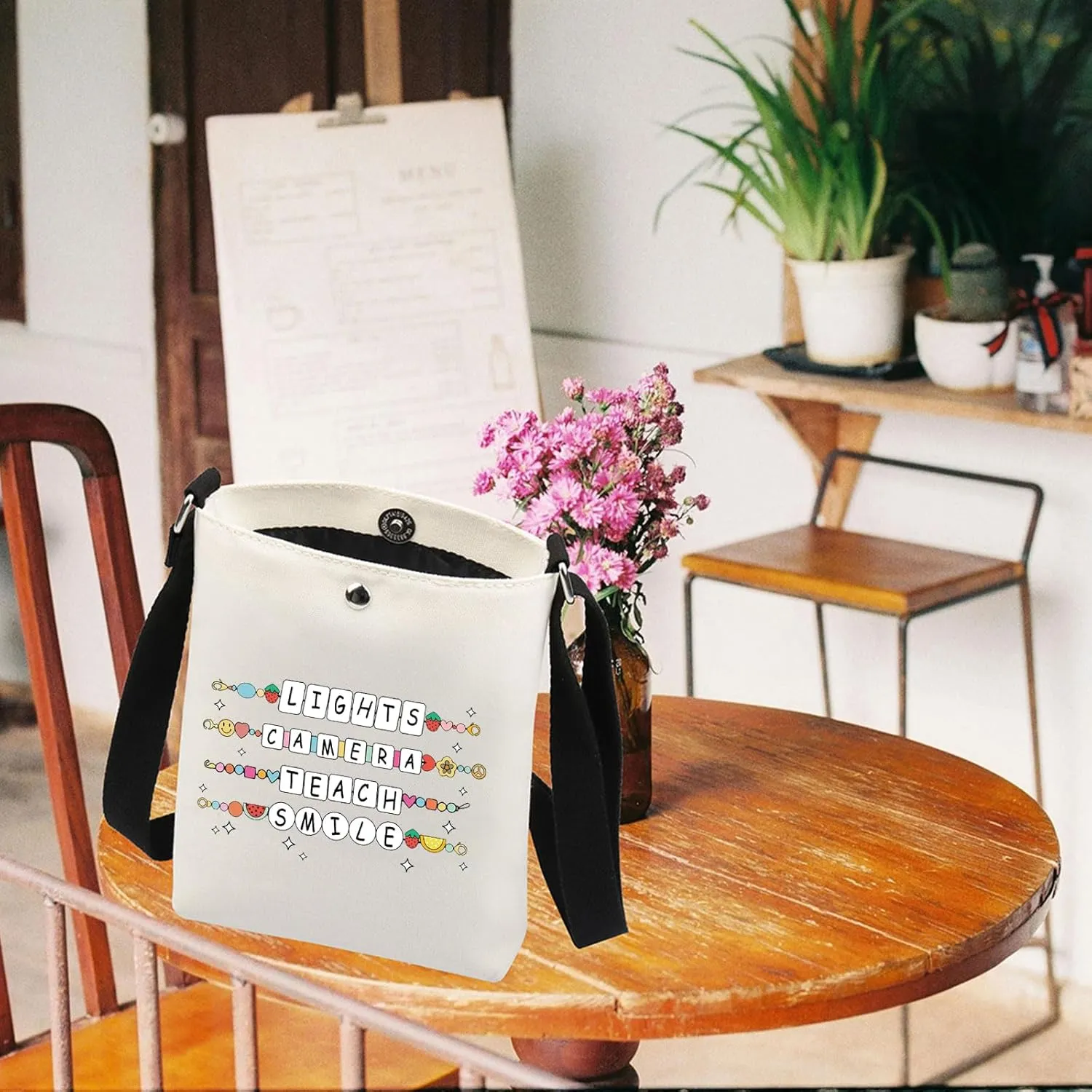 Lights Camera Teach Teacher Crossbody Bag Groovy Teachers Gift Teacher Friendship Bracelet Shoulder Bag Back To S-chool Gift