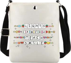 Lights Camera Teach Teacher Crossbody Bag Groovy Teachers Gift Teacher Friendship Bracelet Shoulder Bag Back To S-chool Gift