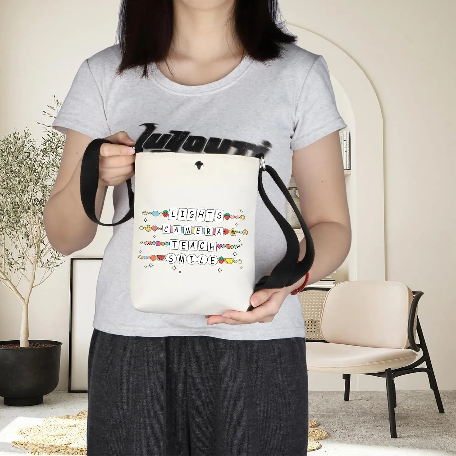 Lights Camera Teach Teacher Crossbody Bag Groovy Teachers Gift Teacher Friendship Bracelet Shoulder Bag Back To S-chool Gift