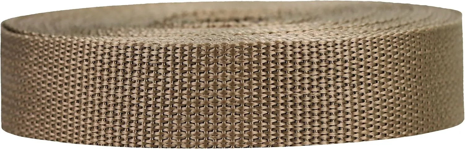 Lightweight Polypropylene Webbing - Poly Strapping for Outdoor DIY Gear Repair, Pet Collars, Crafts – 1 Inch by 10, 25, or 50 Yards, Over 20 Colors