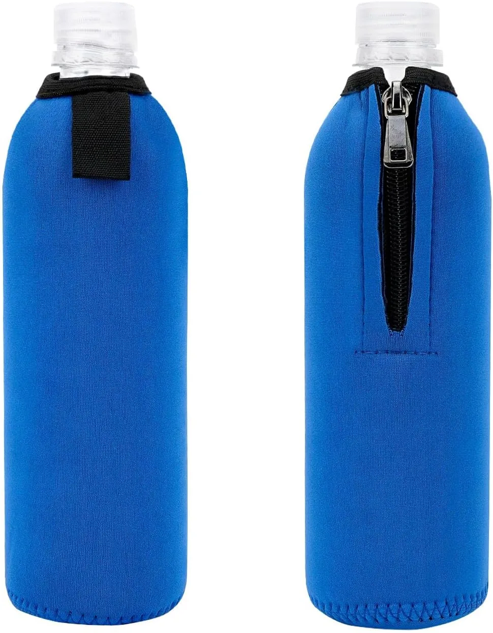 Linkidea 2 Pack Disposable Water Bottle Sleeve Compatible with Smartwater 16.9/20Fl Oz, Evian 16.9Fl Oz, Insulated Neoprene Bottled Water Cover Holder with Zipper Pull Lockable, Blue