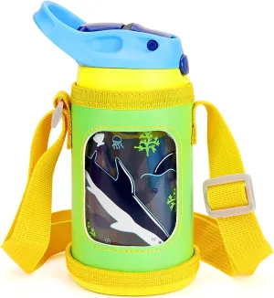Linkidea Water Bottle Carrier with Strap Compatible with CamelBak, Contigo, YETI Rambler, Simple Modern Kids Bottles, Waterbottle Sling Bag Holder with Shoulder Strap, Green & Yellow
