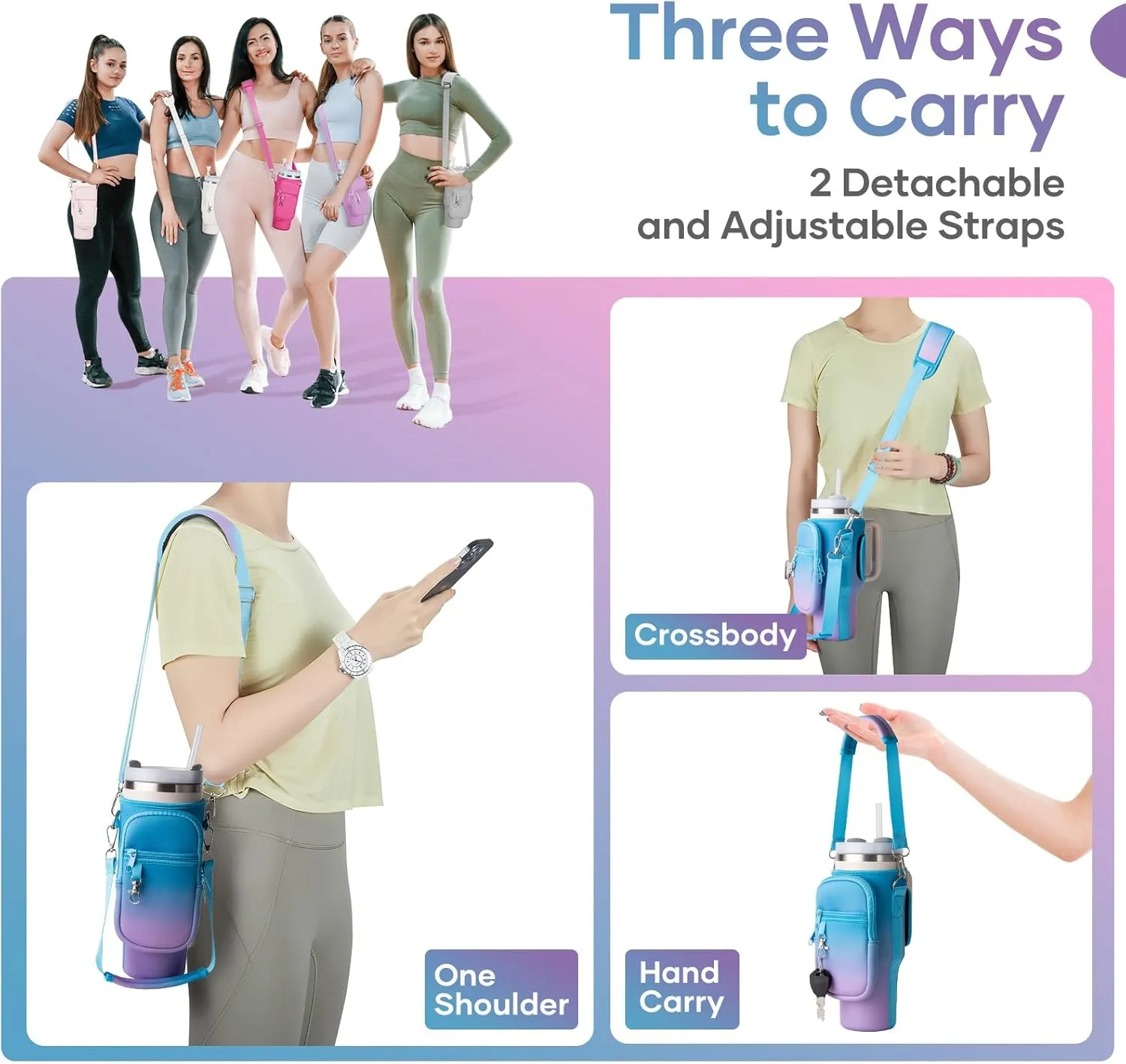 linmaya Water Bottle Carrier Bag with Phone Pocket for Stanley Cup 40/30oz,Insulated Neoprene Water Bottle Holder Cross-boday Bag with Adjustable Shoulder & Handheld Strap Stanley Cup Accessories