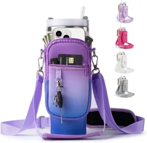 linmaya Water Bottle Carrier Bag with Phone Pocket for Stanley Cup 40/30oz,Insulated Neoprene Water Bottle Holder Cross-boday Bag with Adjustable Shoulder & Handheld Strap Stanley Cup Accessories