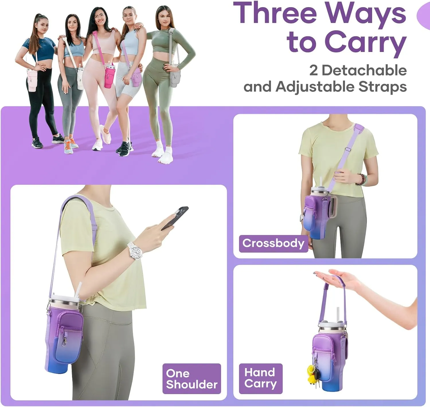 linmaya Water Bottle Carrier Bag with Phone Pocket for Stanley Cup 40/30oz,Insulated Neoprene Water Bottle Holder Cross-boday Bag with Adjustable Shoulder & Handheld Strap Stanley Cup Accessories