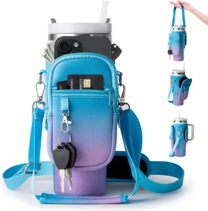 linmaya Water Bottle Carrier Bag with Phone Pocket for Stanley Cup 40/30oz,Insulated Neoprene Water Bottle Holder Cross-boday Bag with Adjustable Shoulder & Handheld Strap Stanley Cup Accessories
