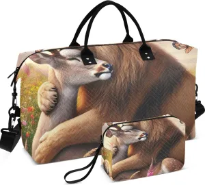 Lion Deer Floral Cute Duffel Bags for Traveling Toiletry Bag Set of 2, Print Women Luggage Set of 2 Traveling Bag