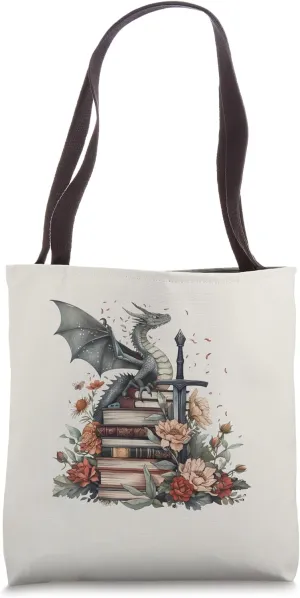 Literary Book Dragon Fantasy Reader Romantasy Read Bookish Tote Bag