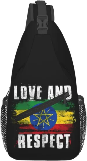 Love and Respect Ethiopia Flag Ethiopian Pride Cross Chest Bag Crossbody Bags Sling Backpack Gym Shoulder Bags Sports Fanny Pack Adjustable Travel Daypack Diagonally Casual Rucksack