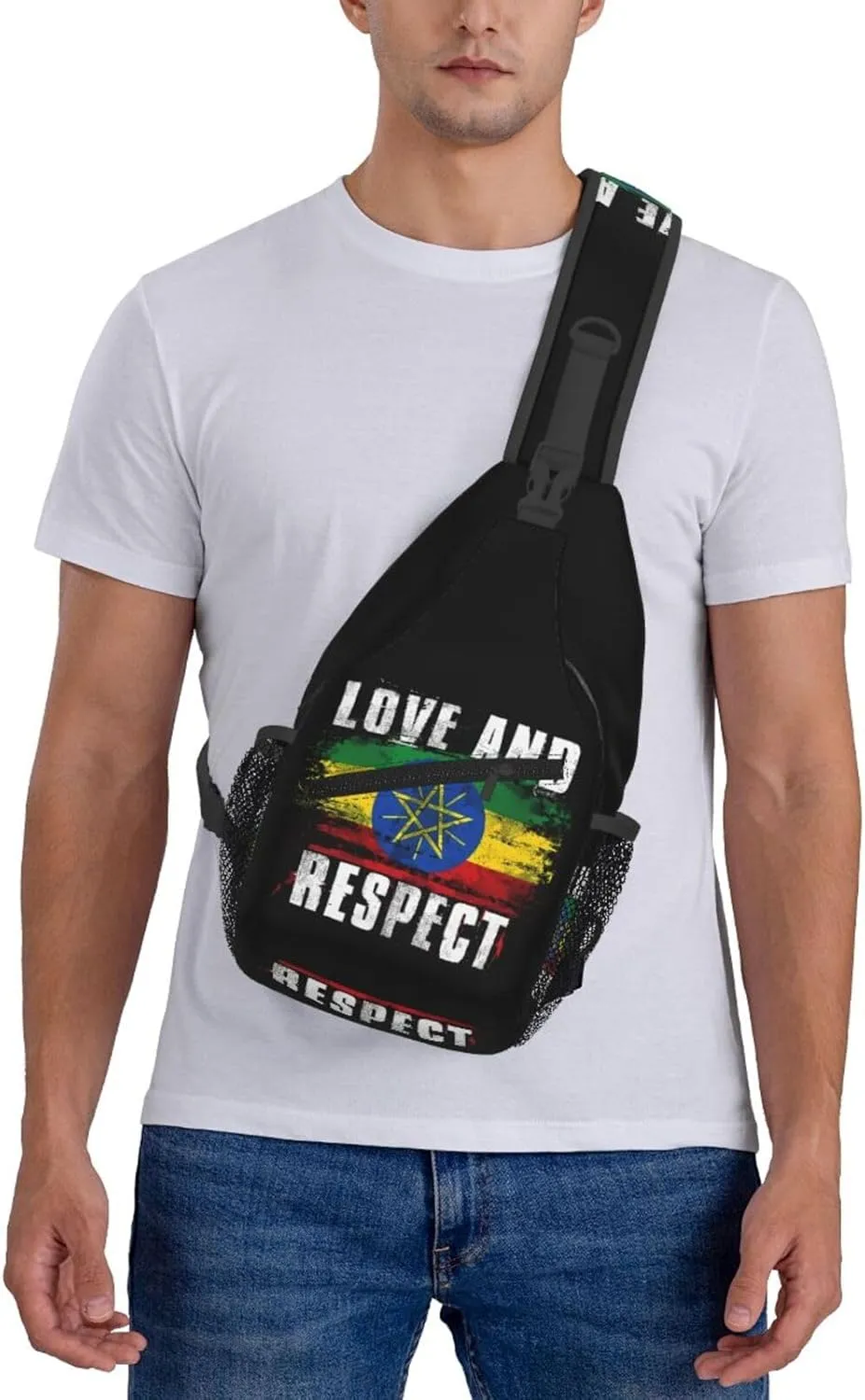 Love and Respect Ethiopia Flag Ethiopian Pride Cross Chest Bag Crossbody Bags Sling Backpack Gym Shoulder Bags Sports Fanny Pack Adjustable Travel Daypack Diagonally Casual Rucksack