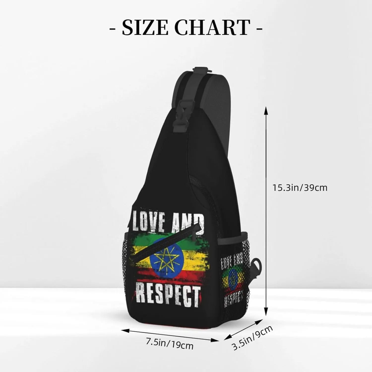 Love and Respect Ethiopia Flag Ethiopian Pride Cross Chest Bag Crossbody Bags Sling Backpack Gym Shoulder Bags Sports Fanny Pack Adjustable Travel Daypack Diagonally Casual Rucksack