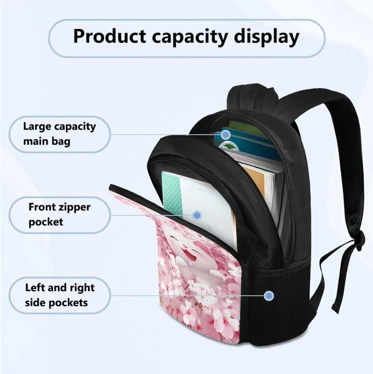 Lovely Cat Backpack Girls 6-8, Cute Backpack for Girls with Lunchbox Large Capacity Pencil Case and Water Bottle Holder 4 PCS Set Kawaii Bookbag Accessories Sets for Daily Study