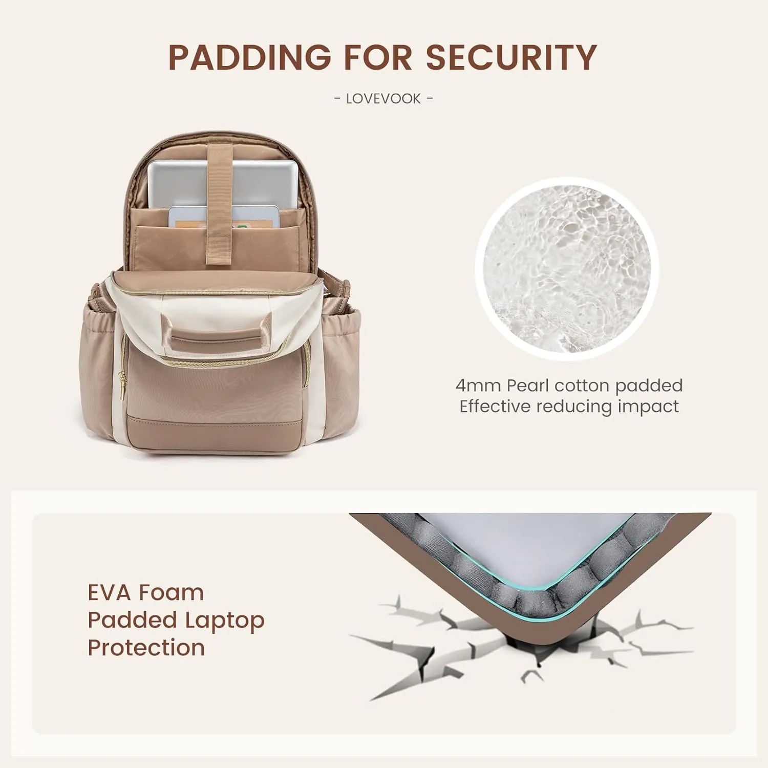 LOVEVOOK Laptop Backpack for Women with Pouch Pocket for Large Capacity Cup,17 Inch Laptop Computer Bag Travel Backpack Purse,Waterproof Work Business Backpack College Teacher Bags,Beige-Khaki