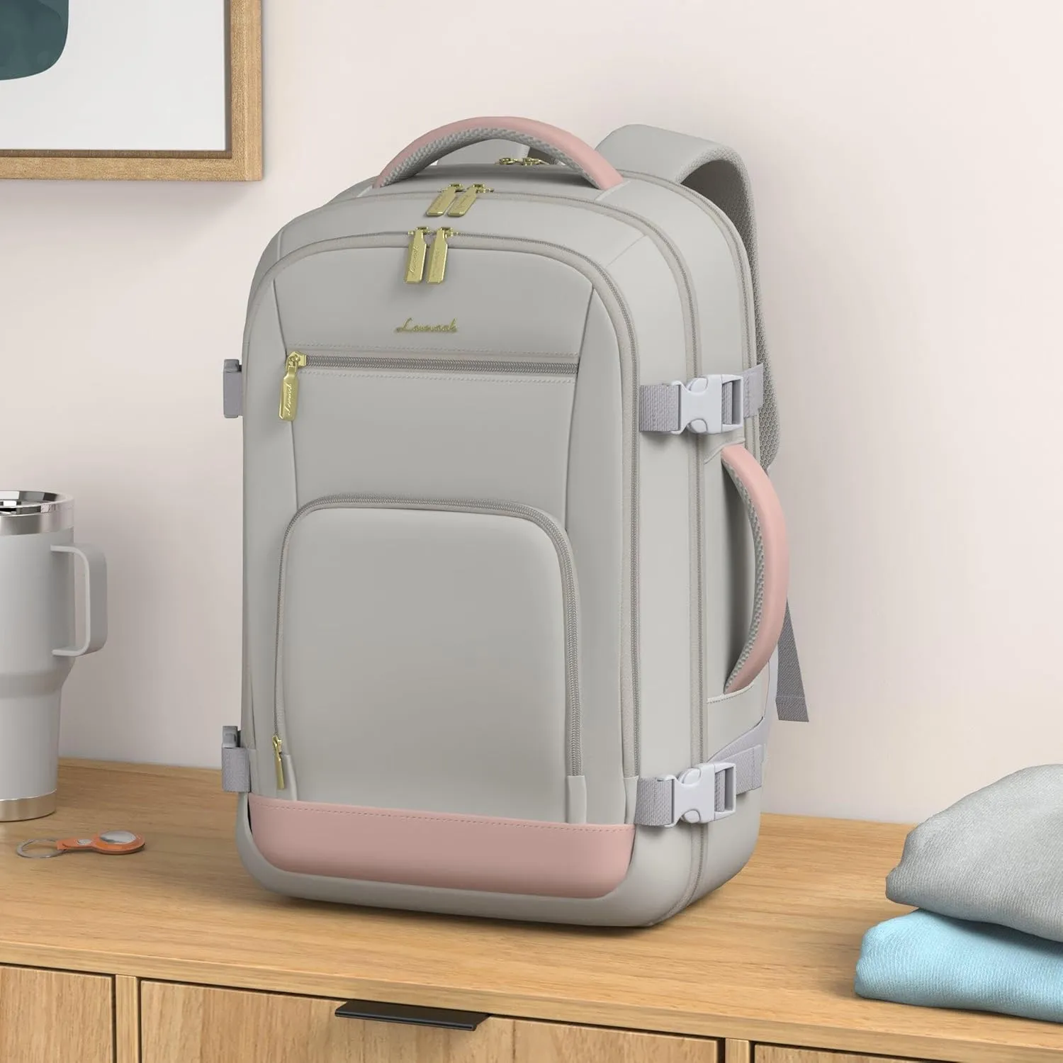 LOVEVOOK Large Travel Backpack For Women, 50L Carry On Backpack Flight Approved, TSA Personal Item Bag, Waterproof Laptop Backpack Fits 18 Inch Laptop, Business Weekender Overnight With 3 Cubes, Grey