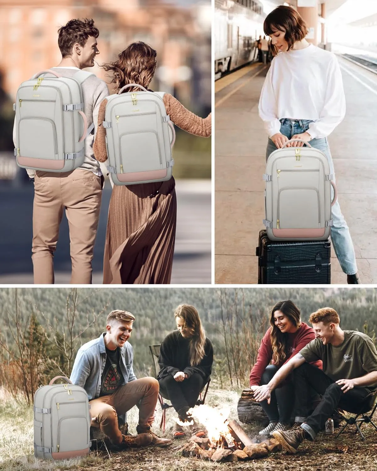 LOVEVOOK Large Travel Backpack For Women, 50L Carry On Backpack Flight Approved, TSA Personal Item Bag, Waterproof Laptop Backpack Fits 18 Inch Laptop, Business Weekender Overnight With 3 Cubes, Grey