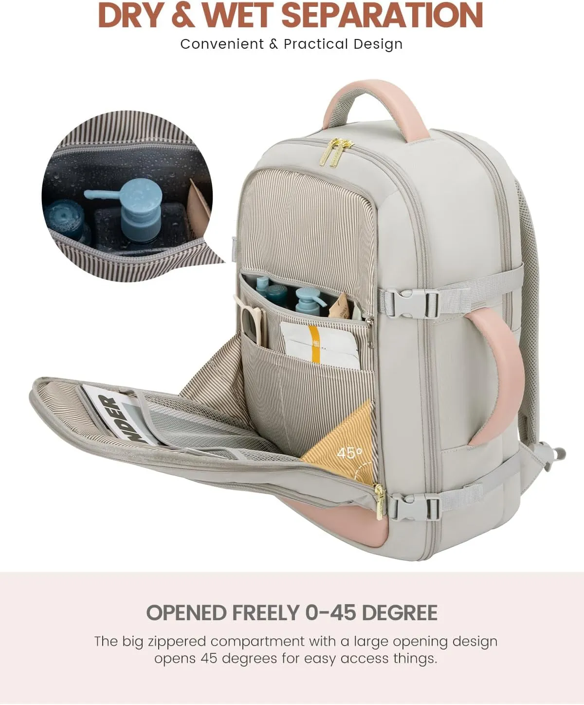 LOVEVOOK Large Travel Backpack For Women, 50L Carry On Backpack Flight Approved, TSA Personal Item Bag, Waterproof Laptop Backpack Fits 18 Inch Laptop, Business Weekender Overnight With 3 Cubes, Grey